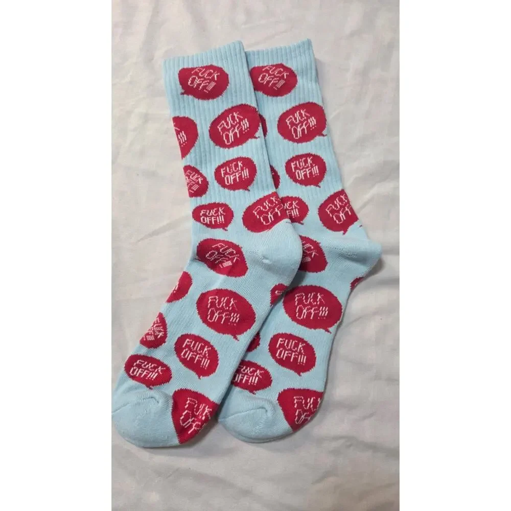 Funny Speech Bubble Crew Socks Blue Red Novelty Statement Socks Unisex